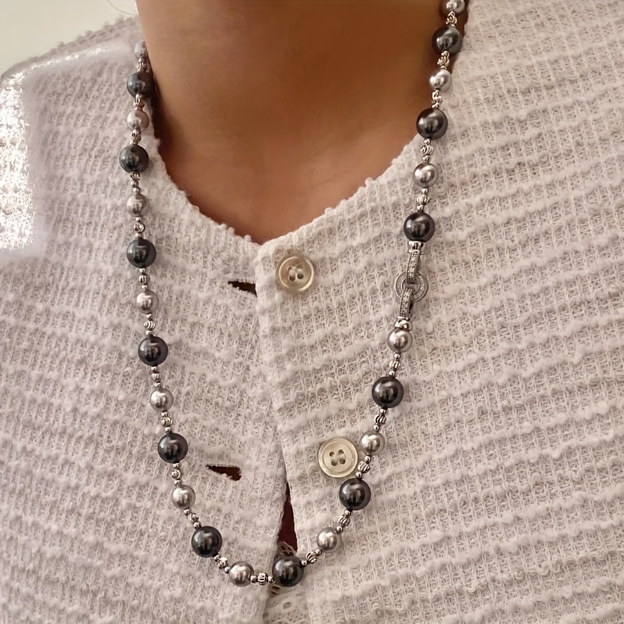 Gray Mixed Pearl Necklace Bracelet Set - Wedding Gift